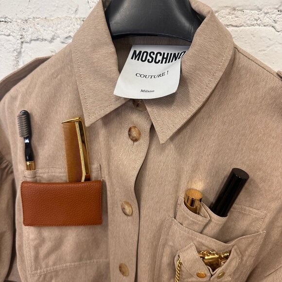 AW21 MOSCHINO Couture Jeremy Scott Beige Gabardine Survivor Kit Tools Dress - Picture 6 of 16